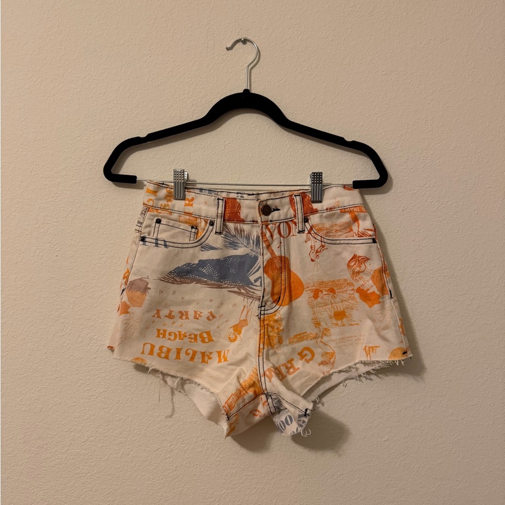 Urban Outfitters High Waist Western Newspaper Print Shorts